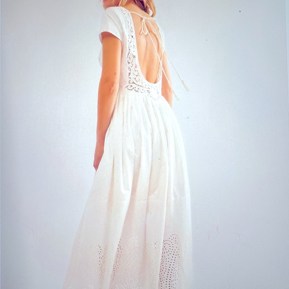 Free People White Flutter Sleeve Backless Sundress